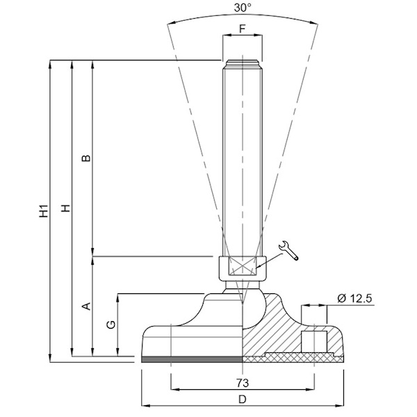 Martin Piede INOX A2 Base Plastica Snodato 30° Antiscivolo D.MM105 M16/M20/M24 N25000 - MARTIN - Immagine 2